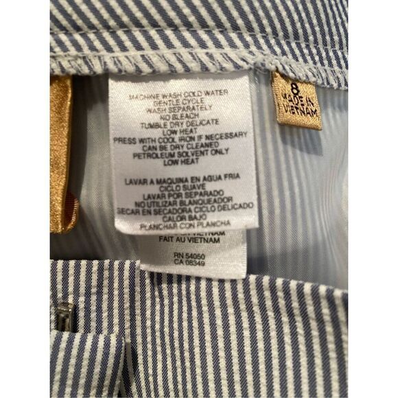 Seersucker Pants by Kasper Lined Set-In Waist Sz. 8 Blue/White Preppy Classic - Picture 7 of 10